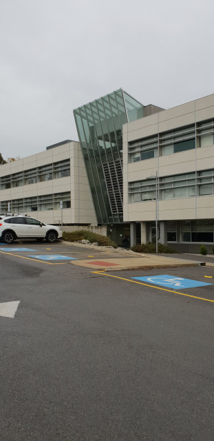 The education building from the carpark. An entrance to level 3 is on this side.