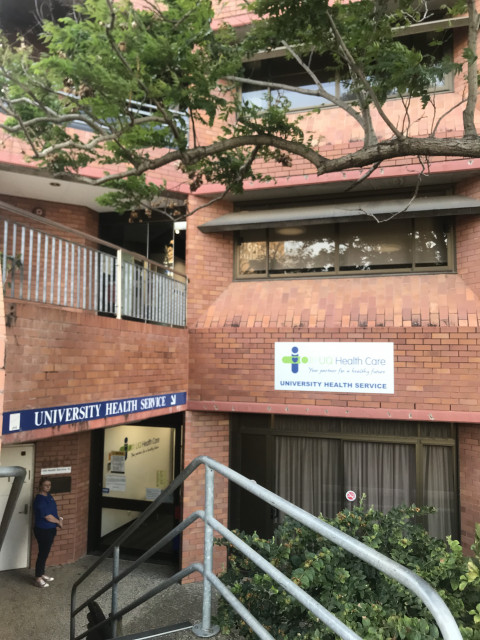 The Medical Centre entry via a set of stairs located near the building entrance