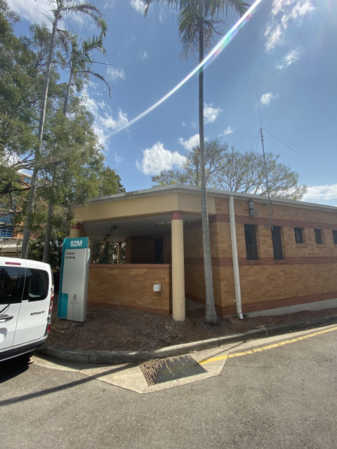 View of the building from via the turn from Slip Road