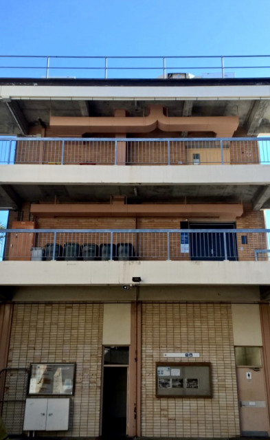 View of the building, this is also the side where the toilet is accessed