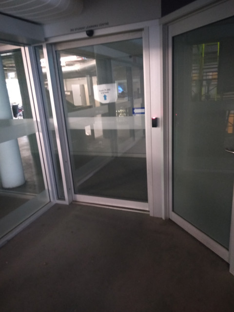 Walk through student learning centre to find entrance