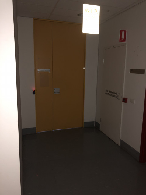 Yellow door on left